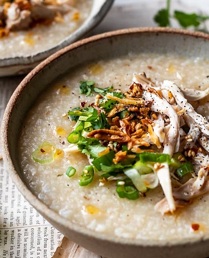 Chicken Congee (with homemade chicken broth)