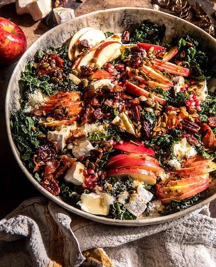 Harvest Brie and Cheddar Apple Kale Salad