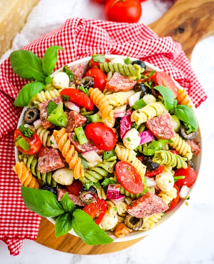 Tri Color Rotini Pasta Salad with Italian Dressing