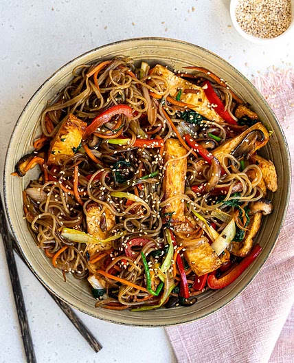Vegan Japchae (Korean Glass Noodles)