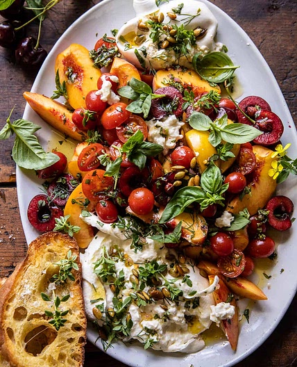 Tomato, Peach, and Burrata Salad