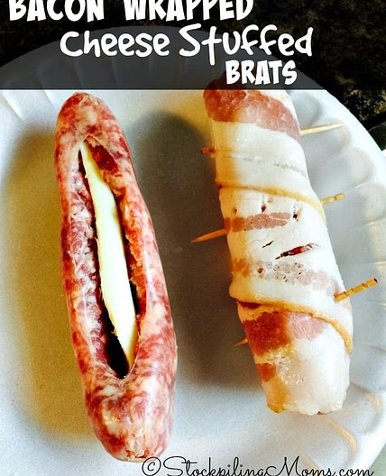 Bacon Wrapped Cheese Stuffed Brats