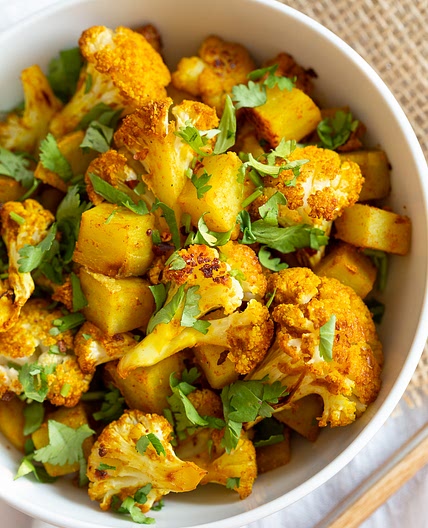 Baked Aloo Gobi Vegan Recipe (Indian Spiced Potato Cauliflower)