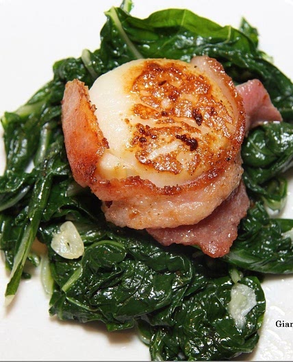 Scallops with Garlic with Swiss Chard