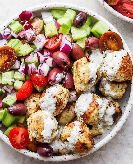 Greek Chicken Meatballs + Homemade Tzatziki