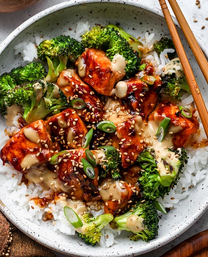 Sesame Salmon Rice Bowls with Ginger Sauce