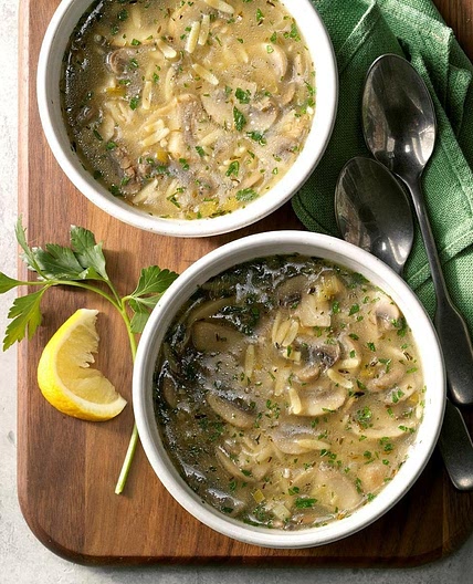 Lemony Mushroom-Orzo Soup for Two