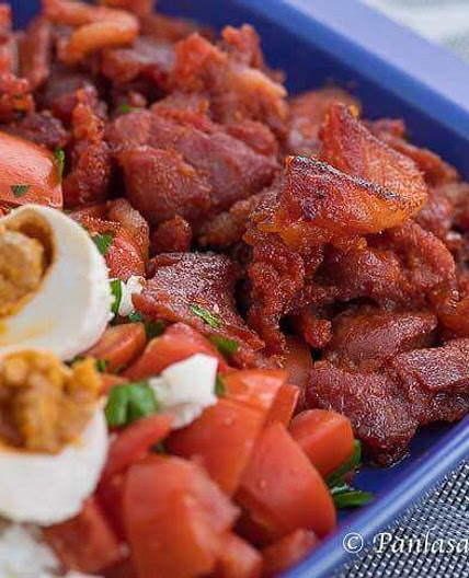 Pork Tocino with Salted Egg and Chopped Tomato