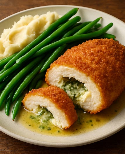 Garlicky Chicken Kiev With Green Beans