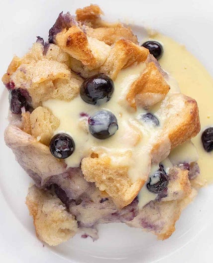 Blueberry Bread Pudding with Creme Anglaise