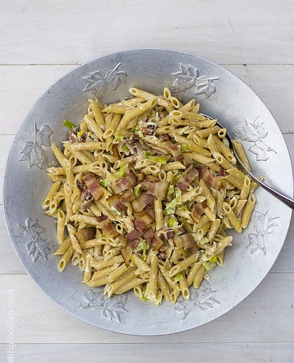 bacon, leek, and cheese pasta