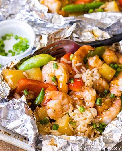 Pineapple Teriyaki Shrimp Foil Packets
