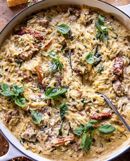 One Pot Creamy Sun-Dried Tomato Orzo