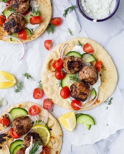 Greek Turkey Meatball Gyro with Tzatziki