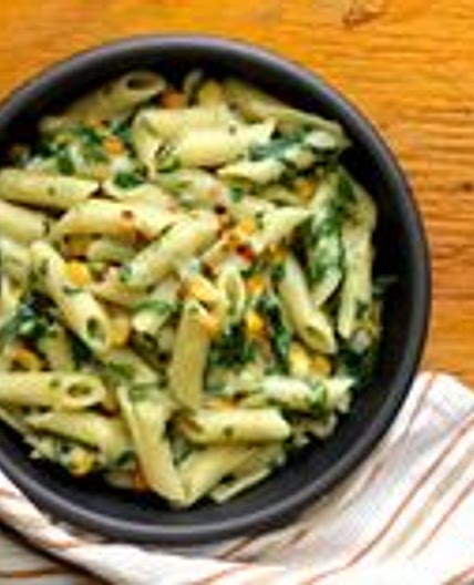 Spinach Corn Pasta Recipe In Creamy White Sauce