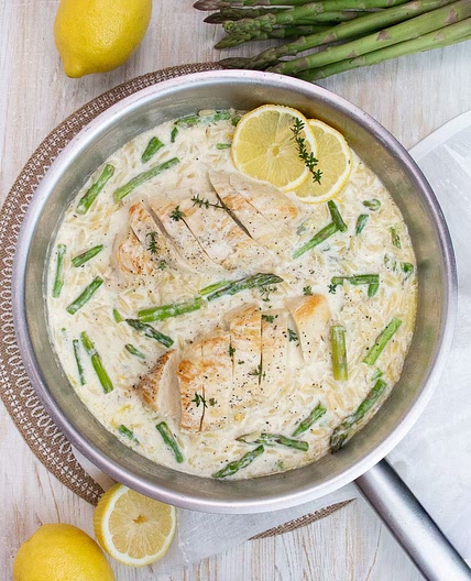 One-Pan Lemon Chicken Orzo with Asparagus
