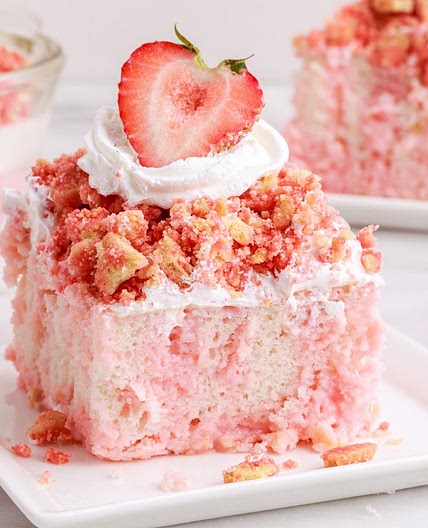 Strawberry Crunch Poke Cake