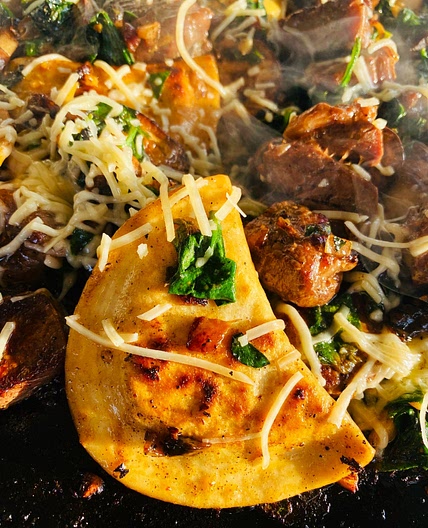 Blackstone Steak and Pierogies