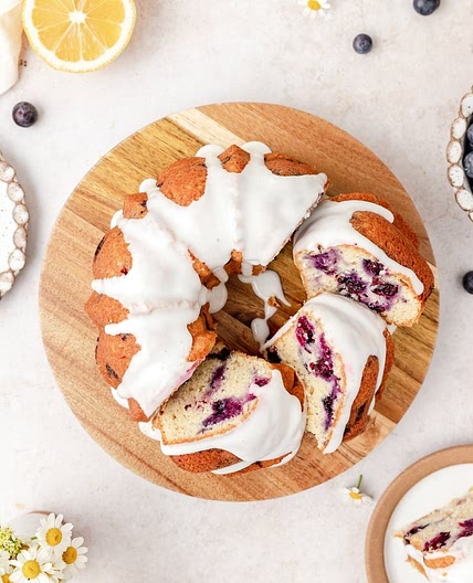 Blueberry Sour Cream Bundt Cake with Lemon Glaze