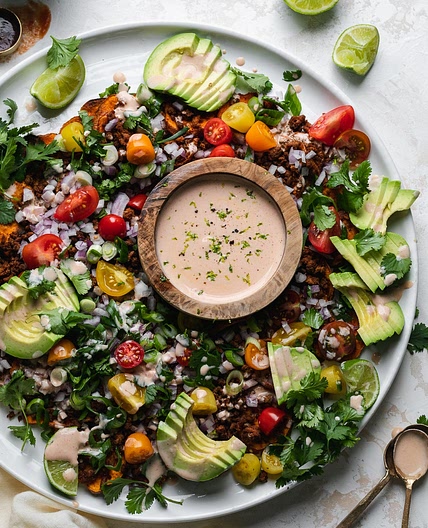 Loaded Sweet Potato Nachos with Greek Yogurt Chipotle Crema