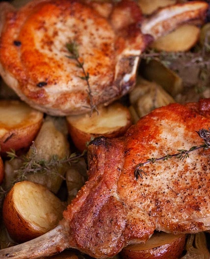 Roast Pork Chops with Artichokes and Potatoes