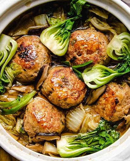 Lion's Head Meatballs with Cabbage (Braised, Gluten-free, Paleo, Keto)