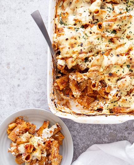 Vegan Baked Rigatoni with Vegan Lentil Meat Sauce
