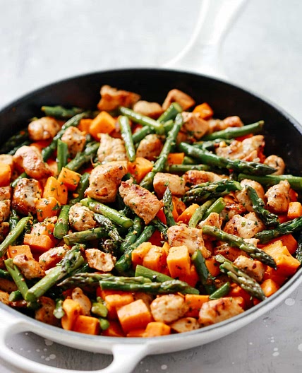 Asparagus Sweet Potato Chicken Skillet
