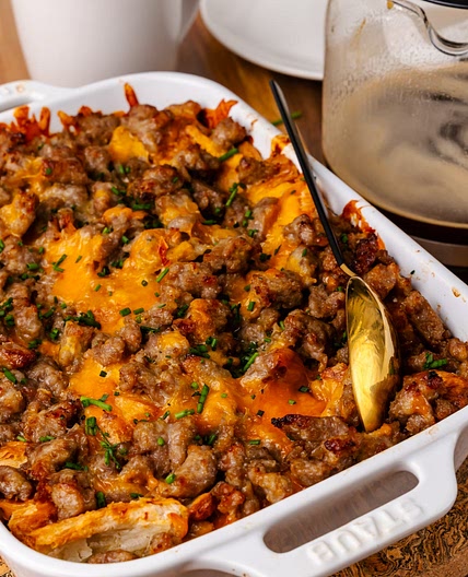 Sausage And Cheese Croissand Breakfast Casserole