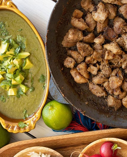 Carnitas Tacos with Tomatillo Sauce and Avocado