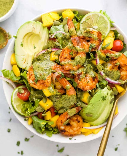 Shrimp Avocado Mango Salad with Cilantro Lime Dressing