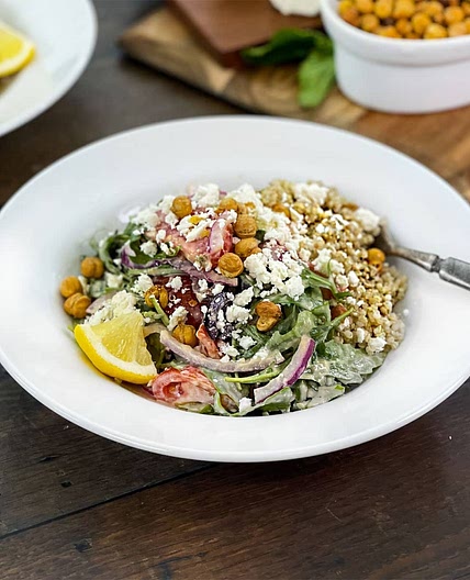 Quinoa Salad Bowl with Lemon-Hummus Dressing Recipe
