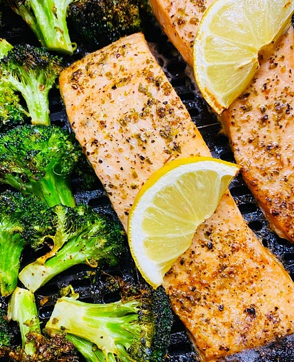 Air Fryer Lemon Salmon and Broccoli