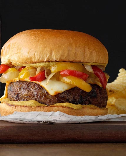 Bratwurst Burgers with Braised Onions