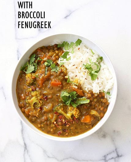 Brown Lentil Soup with Broccoli, Fenugreek & Black Pepper