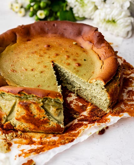 Decadent Matcha Basque Cheesecake