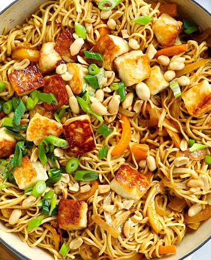 Peanut Butter Noodles with Halloumi {Satay-Style Stir Fry}