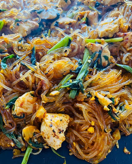 Blackstone Chicken and Sweet Potato Noodles