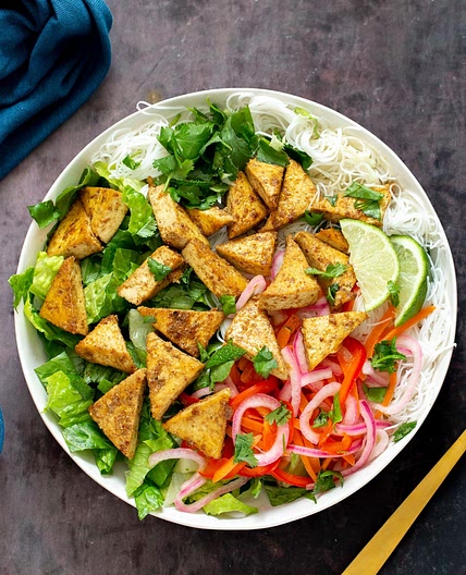 Vietnamese inspired Curried Tofu Summer Bowl