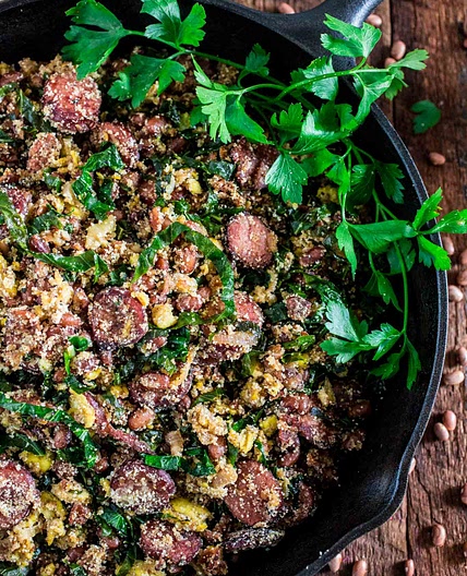 Feijão Tropeiro (Brazilian Beans with Sausage and Collard Greens)