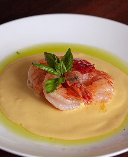 Corn Puree With Prawns