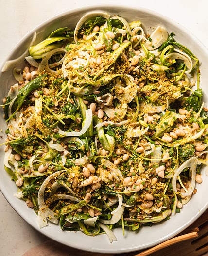 Lemony Shaved Fennel Asparagus Salad with White Beans