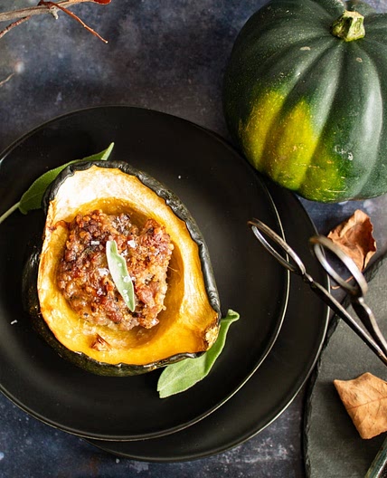 Sausage Stuffed Acorn Squash with Sage