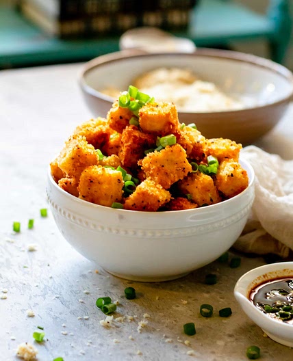 Panko Tofu with Black Vinegar Sake Dipping Sauce