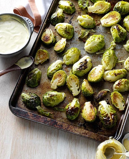 Garlic-Roasted Brussels Sprouts with Mustard Sauce
