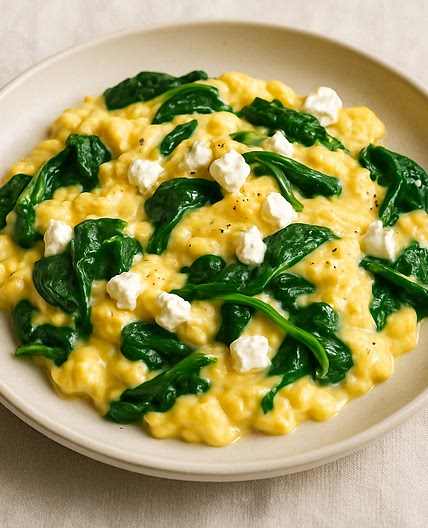Soft Scrambled Eggs with Spinach & Feta