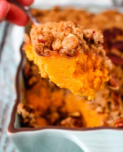 Copycat Ruth's Chris Sweet Potato Casserole with Pecan Topping