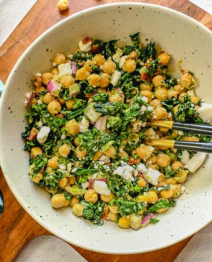 Kale Garbanzo Bean Salad with Lemon Dressing