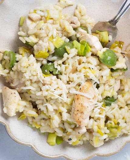 Chicken and Leek Risotto with Olives
