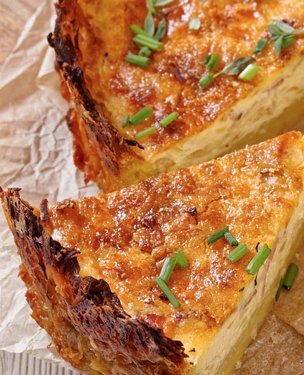 Spinach and Gruyere Cheese Quiche with a Hash Brown Crust